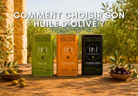 Trois bidons d'huile d'olive vierge extra 18:1 Picual, Arbequina et Cornicabra