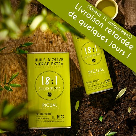 Bidon vert 500ml d'Huile d'olive 18:1 Alexis Muñoz Bio - Variété Picual, fruits verts
