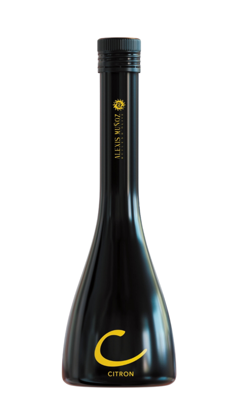 Packshot 3D de la bouteille Edition Limitée Création Citron, en verre opaque, produite par Alexis Muñoz. 