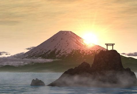 Mont Fuji au Japon, avec levé du soleil